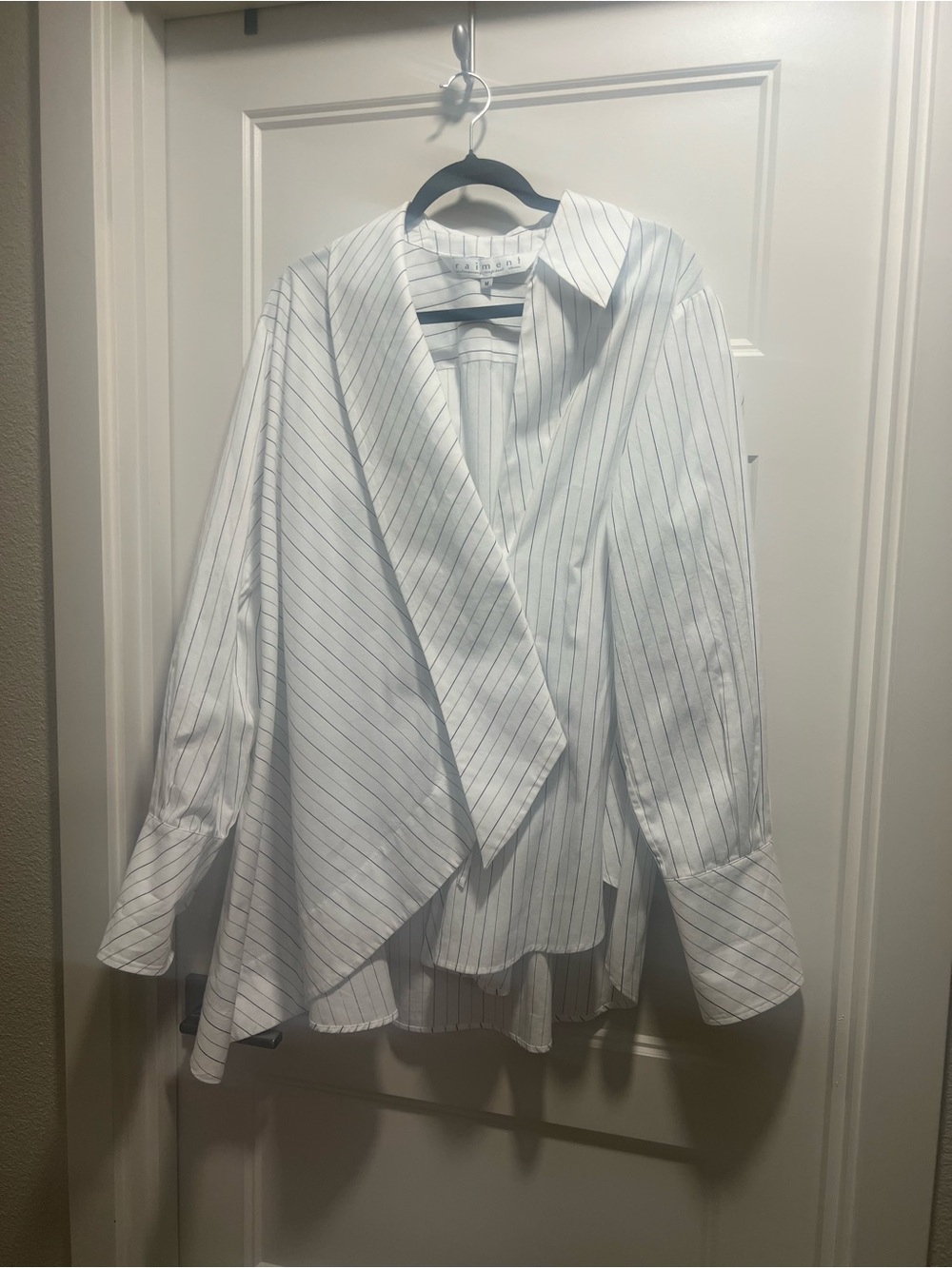 Men's White Pinstripe Draped Button-Down Shirt